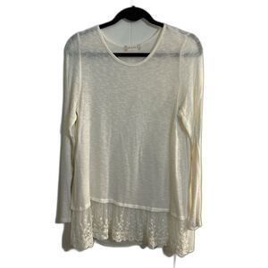 Altar’d State Soft Cream Lace Trim Faux Open Back Sheer Top Boho Coquette Sz L